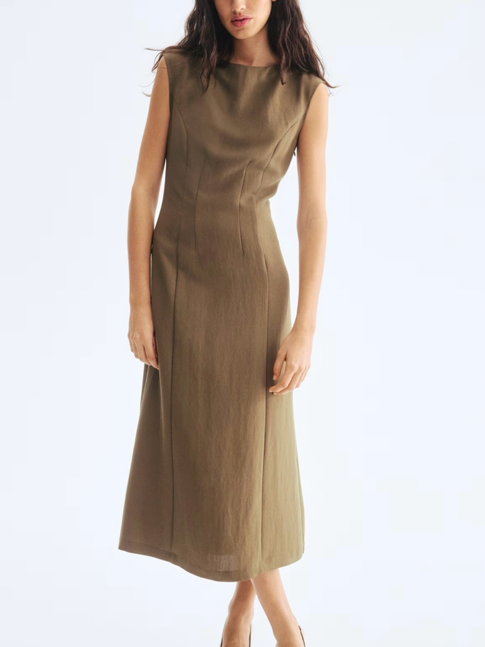 H&M Dark Khaki/Olive Defined Waist Sleeveless Dress XL NWT Sold Out